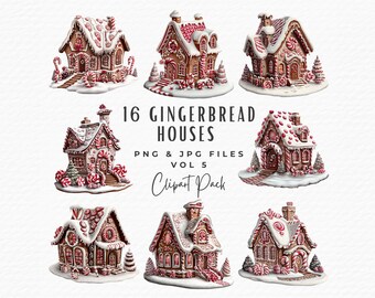 Gingerbread House Clipart Bundle, Watercolor Christmas Designs (Digital Download)