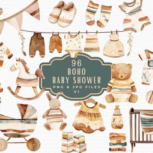 Clipart Watercolor Baby Girl Clothesline Art, Cute Boho Baby Boy Nursery Decor Clipart, Digital Download for Baby Shower Illustration Invite