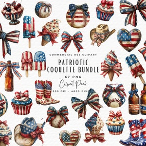 67 X 4 luglio Clipart Bundle PNG JPG, Vintage Independence Day Girly Aesthetic Bundle, Patriotic American Girl Coquette Clipart Bundle
