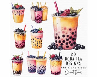 Kawaii Bubble Tea Clipart, PNG JPG Files (Digital Download)
