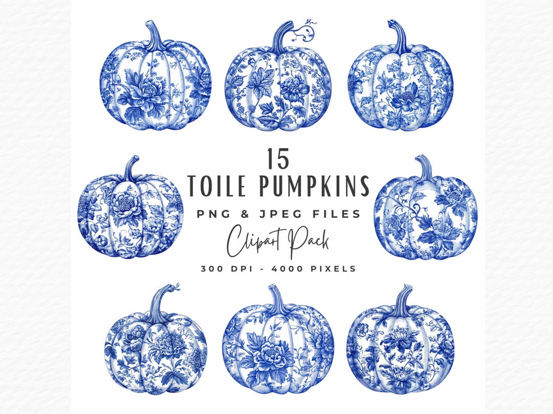 Blue Toile Pumpkins Clipart, Chinoiserie Fall Designs (digital Download ...