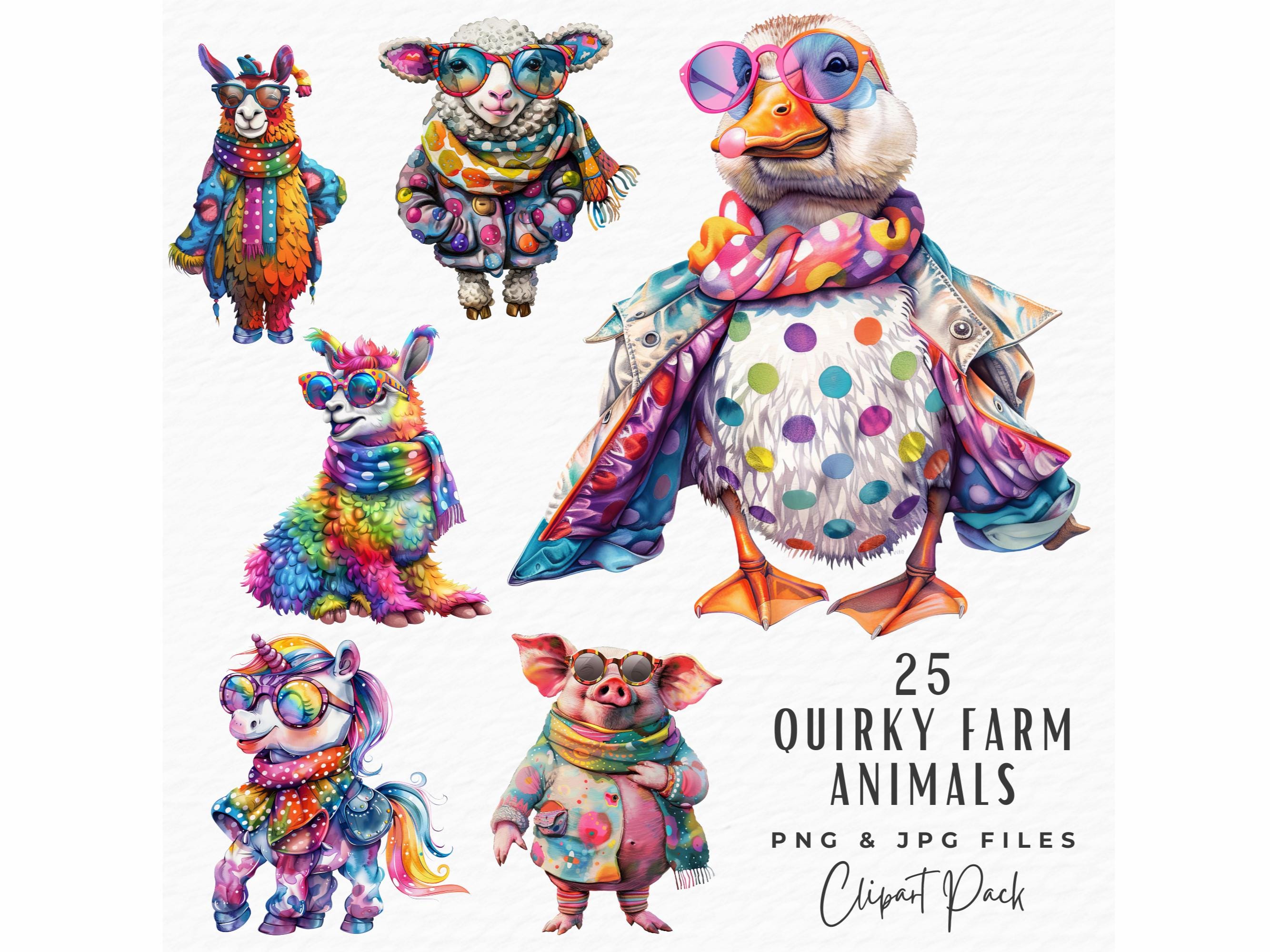 Watercolor Farm Animal Clipart Bundle, Funny PNG JPEG (digital Download ...
