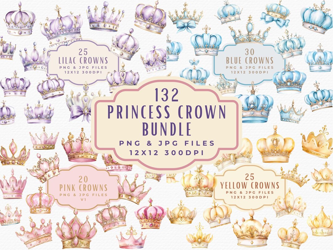 Watercolor Princess Crown Clipart Bundle: Royal Tiara Graphics (digital ...