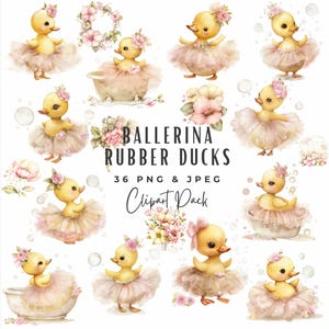 Pacchetto Clipart Ballerina Paperella di Gomma / Clipart Tempo del Bagno con Bolle di Paperella di Gomma per Bambini Acquerello / Download Digitale / Clipart Baby Shower in Vasca