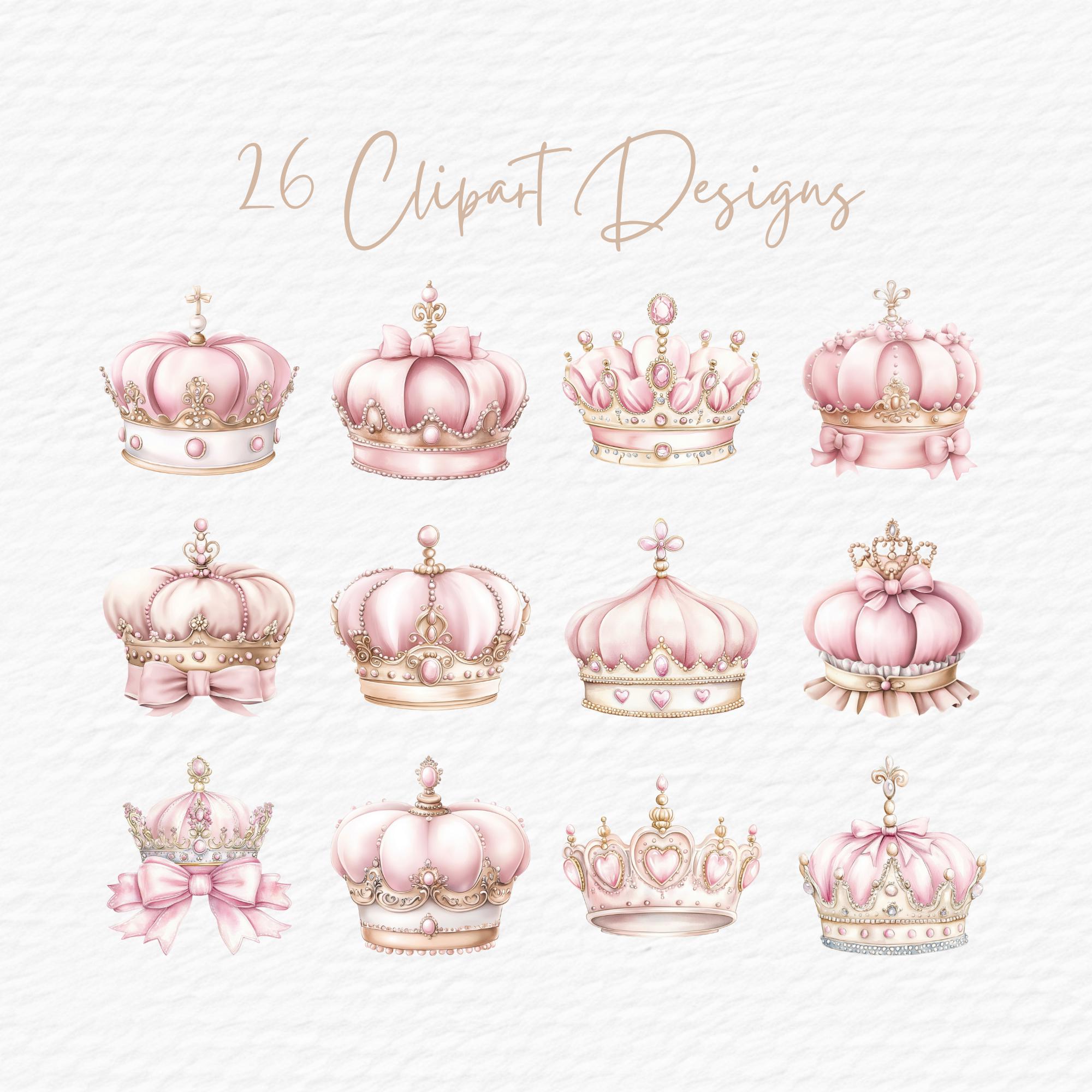 Watercolor Princess Crown Clipart, Pink and Gold Tiara (digital ...