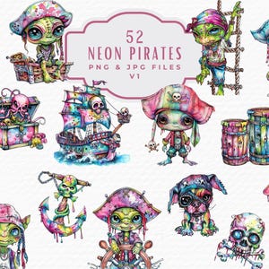 Watercolor Pirate Clipart Set, Cute Pirate Ship Illustrations, Treasure Chest PNG, Birthday Party Graphics, Digital Download Commercial Use