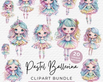 Clipart ballerine pastel, jolie fille de ballet aquarelle lunatique clipart, utilisation commerciale en téléchargement numérique, clipart fille de planificateur de journal indésirable