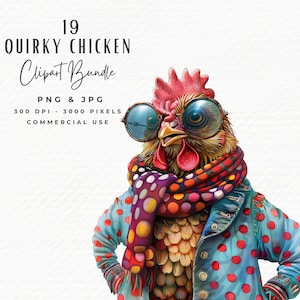 Lot de 19 aquarelles de poulet original | Utilisation commerciale | Animaux de la ferme mignons | Animal drôle | Clipart drôle de poulet | Ensemble de poulet PNG
