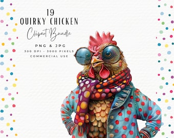 Watercolor Chicken Clipart Bundle | 19 Funny Farm Animal PNGs (Digital Download)