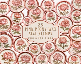 Clipart de sello de lacre de peonía rosa: Invitación de boda vintage (Descarga digital)