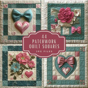 Quilt fyrkantiga clipartpaket, Shabby chic lapptäcksmönster (digital nedladdning)