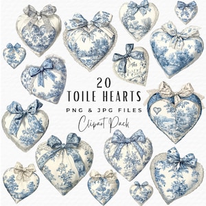 Toile Heart Clipart Bundle | Digital Download | Watercolor Valentines Day Grandmillenial Chinoiserie Heart Clipart | Preppy Valentine Craft