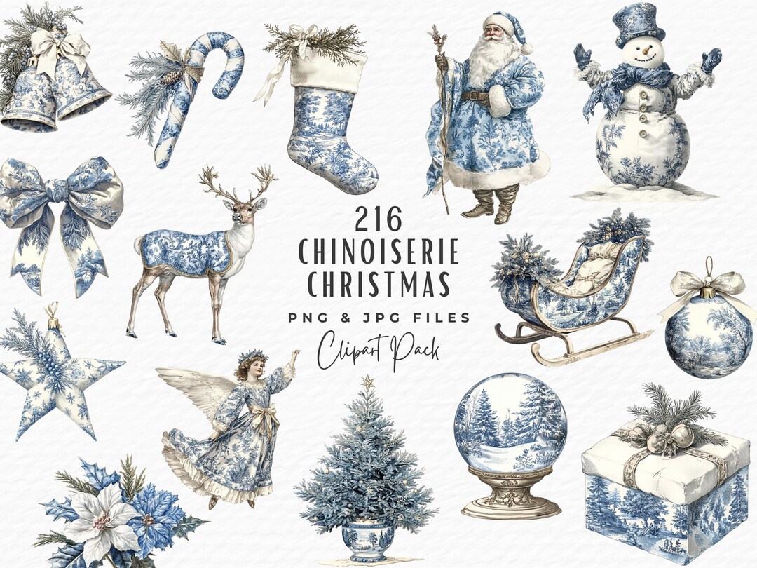 Christmas Toile Clipart, Mega Bundle 216 Vintage Holiday Chinoiserie ...