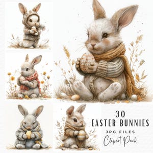 Aquarell Boho Osterhase Clipart Bundle, süße rustikale Frühling Bunny Kaninchen, digitaler Download kommerzielle Nutzung, Ostern Handwerk Einladungskarte
