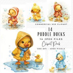 Paperella di gomma in pozzanghere Clipart Bundle / 14 acquerello frizzante pozzanghera pioggia tempo Baby Shower Clipart JPEG / Baby Rubber Duck download digitale