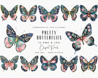 Watercolor Butterfly Clipart Bundle | Pink & Blue Graphics (Digital Download)