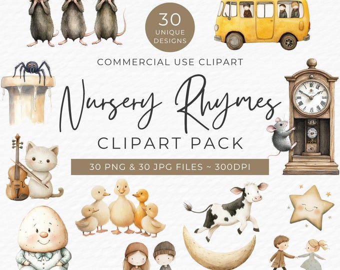 Nursery Rhymes Watercolor Clipart, Mother Goose PNG, Baby Graphics PNG ...