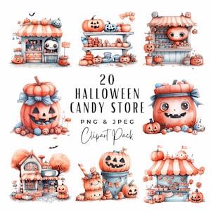 Clipart Halloween snoepwinkel | Digitale download | 20 schattige Halloween-snoepwinkel-clipartbundel, png | Scrapbooking voor digitale junkjournalen