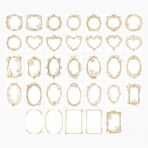 French Gold Frame Clipart Bundle, 99 Watercolor Vintage Gold Toile De Jouy Wedding Baroque Frame Clip Art, Digital Download, Floral Wedding image 3