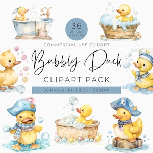 Rubber Duck Clipart Bundle | Watercolor Baby Boy Shower, Bubble Bath, Nursery Art, Pirate & Sailor Ducks Clip Art PNG JPG | Digital Download