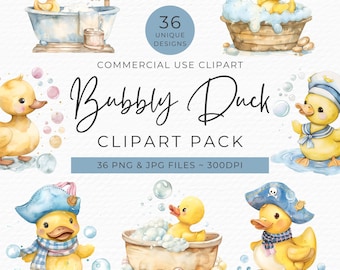 Paquete de imágenes prediseñadas de patitos de goma en acuarela para baby shower y guardería (descarga digital)