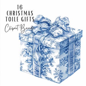 Clipart de Navidad en toile / 16 imágenes prediseñadas vintage de chinoiserie en azul y blanco / Paquete de imágenes prediseñadas de tarjetas navideñas en formato JPG de papel digital efímero