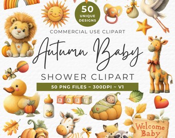 Fall Baby Clipart Bundle, Watercolor Nursery Art, Autumn PNG Graphics (Digital Download)