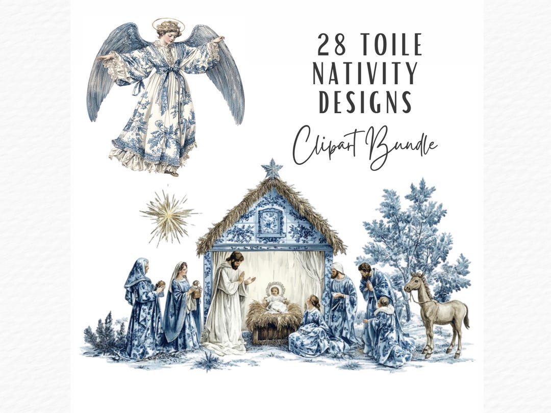 Christmas Toile Clipart, 28 Vintage Holiday Chinoiserie Blue & White ...