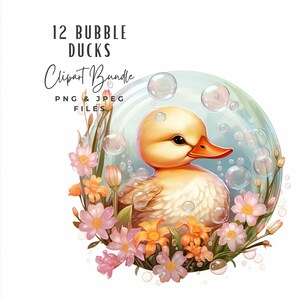 Pacchetto Clipart di anatre di gomma per il bagno di bolle / Clipart di anatre di gomma ad acquerello / Download digitale di anatre di gomma per bambini / Clipart per ragazze per baby shower
