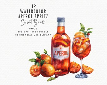Watercolor Aperol Spritz Clipart | Summer Cocktail Illustrations (Digital Download)