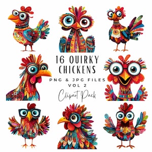 Lustiges Huhn Clipart Bundle | Kommerzielle Nutzung | Süße Bauernhof Tiere | Lustiges Tier | Huhn Clipart | Aquarell Huhn Bundle