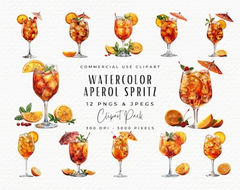 Watercolor Aperol Spritz Clipart | Summer Cocktail Illustrations (Digital Download)