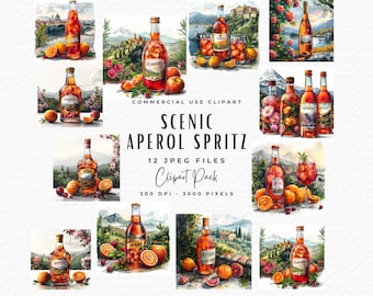 Watercolor Aperol Spritz Clipart | Summer Cocktail Illustrations (Digital Download)