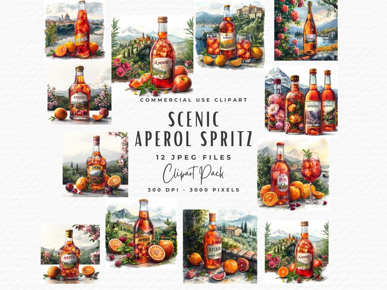 12 Watercolor Aperol Spritz Clipart Bundle Digital Download PNG JPEG