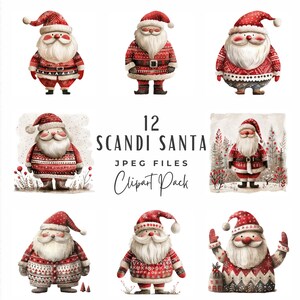 Pacchetto Scandi Santa Clipart / Clipart natalizio gnomo scandinavo acquerello / Cartolina di Natale fai da te / Diario spazzatura in carta digitale / Santa Gonk