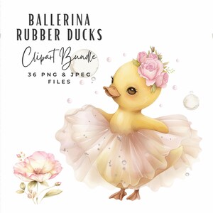 Zestaw Clipartów Gumowej Kaczki Baletnicy | Akwarela Dziecko Gumowa Kaczka Bańka Kąpiel Clipart | Pobieranie Cyfrowe | Wanna Baby Shower Clipart