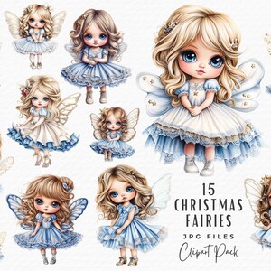 Winter Fairy Clip Art Bundle, 15 Cute Watercolor Winter Christmas Holiday Fantasy Fairy Tale Clipart JPG, Digital Download Commercial Use