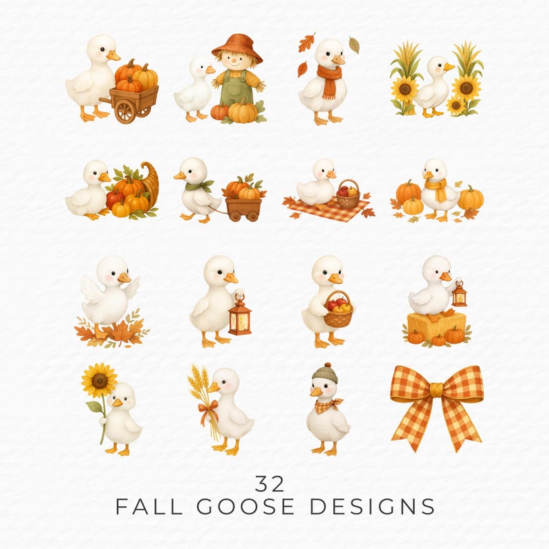 Watercolor Fall Goose Clipart, Autumn Illustrations (PNG Digital ...