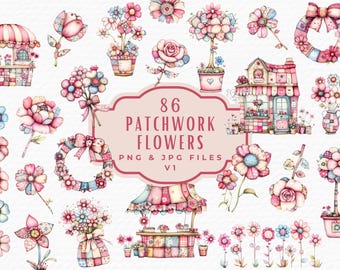 Clipart patchwork de fleurs : Boho Floral PNG & JPG Bundle (téléchargement numérique)