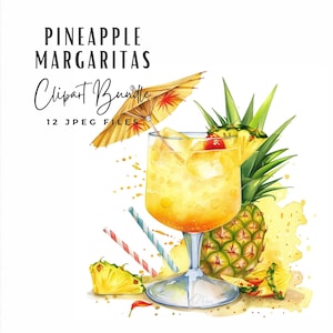 Clipart di ananas Margarita, illustrazione di cocktail estivo piccante Margarita acquerello JPG Clipart, download digitale, uso commerciale