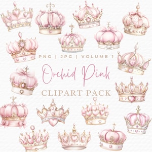 Tiara kroon clipart, aquarel prinses roze gouden Royal Crown clipart, digitale download commercieel gebruik, magische sprookjesachtige girly esthetiek