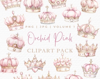 Tiara Crown Clipart, Watercolor Princess Pink Gold Royal Crown Clipart, Digital Download Commercial Use, Magical Fairytale Girly Aesthetic