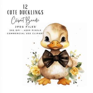 Pacchetto Clipart di Tuxedo Duck / Clipart di Watercolor Yellow Duck / Download digitale di Baby Duck con papillon / Clipart di Baby Shower Girl Boy