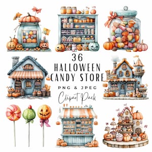 Halloween Candy Shop clipart, digitale download, 36 Halloween herfst Candy Store clip art bundel PNG JPEG, digitale junk Journal scrapbooking