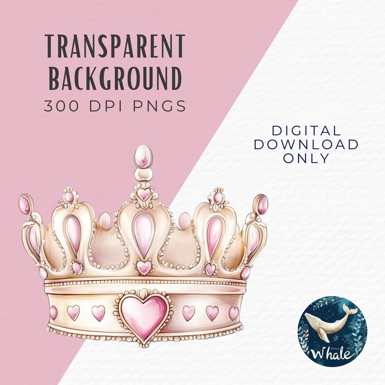 Watercolor Princess Crown Clipart, Pink and Gold Tiara (digital ...