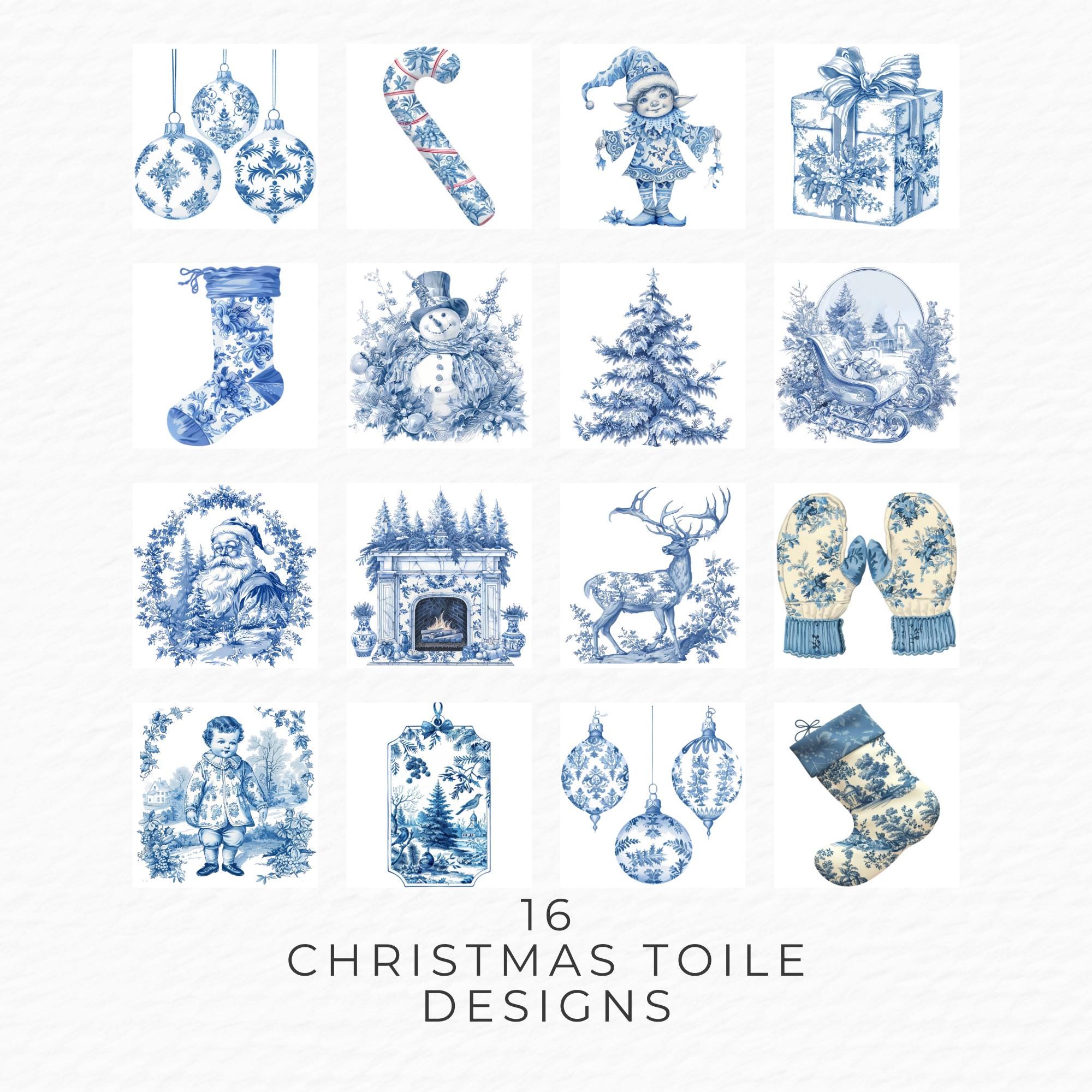 Christmas Toile Clipart | 16 Vintage Holiday Chinoiserie Blue & White ...
