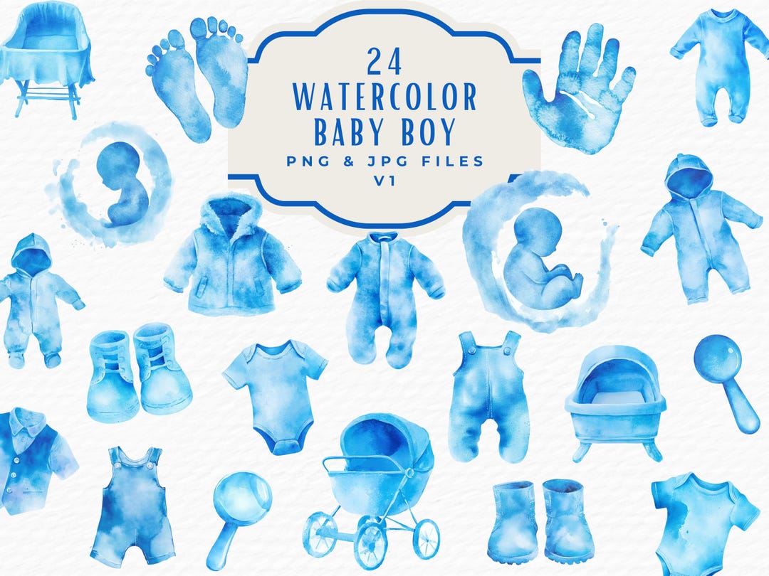 Watercolor Blue Baby Boy Clipart, Nursery Decor (digital Download) - Etsy
