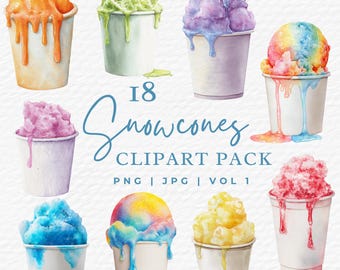 Shaved Ice Clipart: Snow Cone PNG, Summer Treats (Digital Download, Commercial Use)