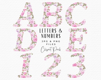 Watercolor Floral Alphabet Clipart: Girly Chinoiserie Letters (Digital Download)