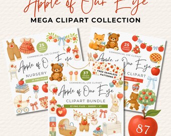 Apple of My Eye Clipart, Digital Graphic PNG, Watercolor Baby Shower (Instant Download)